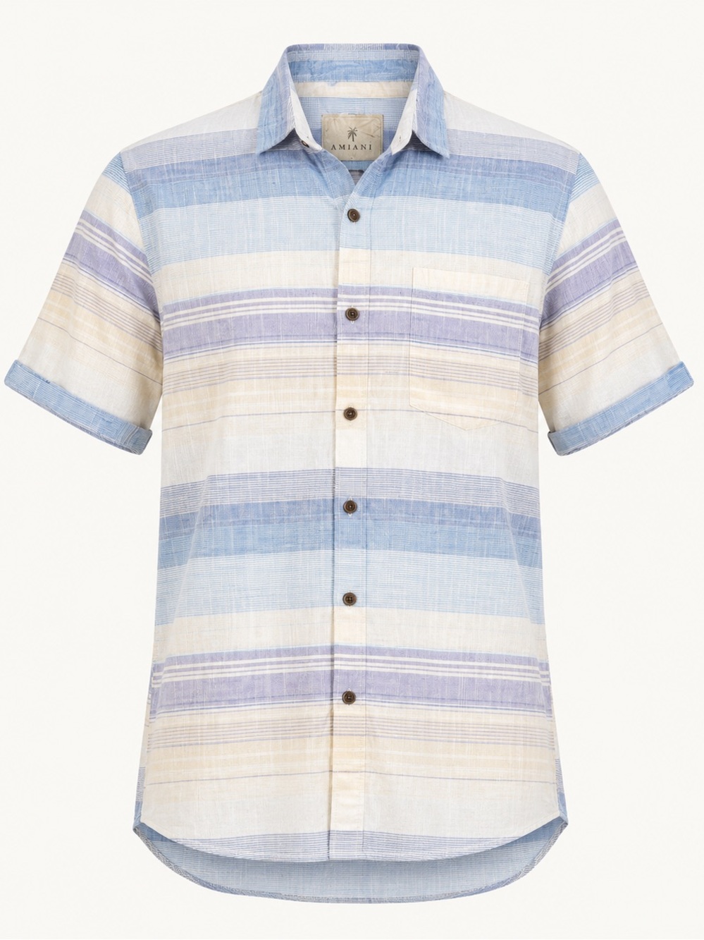 Amiani Cotton Stripe Shirt Blue Large Coastal Casual Summer Mens Resortwear